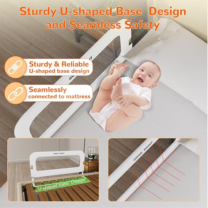 Bed Guard Rail for Toddlers - 32" Adjustable Heights & Folding up Portable Bed Railing for Baby - Toddler Bed Rails Guard for Crib, Twin, Bunk,Full Size, Queen & King Bed(White)