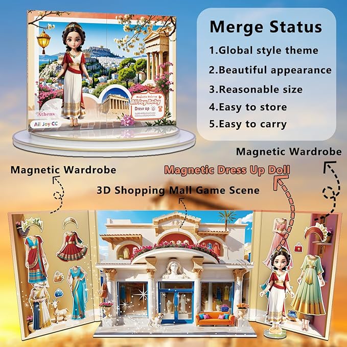 Yuzee Paper Dolls Stickers - Magnetic Dress Up Dolls for Girls - Toddler Travel Toys - 1 Paper Doll and 33 Clothing Accessories with 3D Magnetic Game Scene, Foster Creativity and Imagination