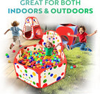 Playz 5-Piece Kids Play Tents Crawl Tunnels and Ball Pit Popup Bounce Playhouse Tent with Basketball Hoop for Indoor and Outdoor Use with Red Carrying Case