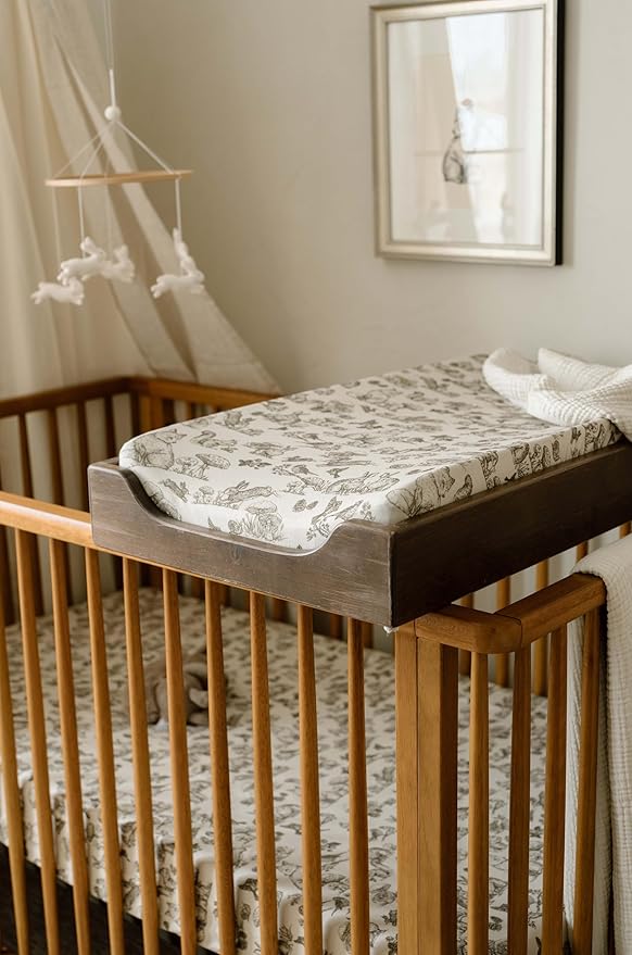 Oilo Crib Sheet, Breathable, Fitted, Organic Cotton Jersey, 300-Thread, Machine Wash, Fits Standard Crib (28" x 52" x 6"), Toddler Bedding, Heirloom Organic Collection, Woodland Animals