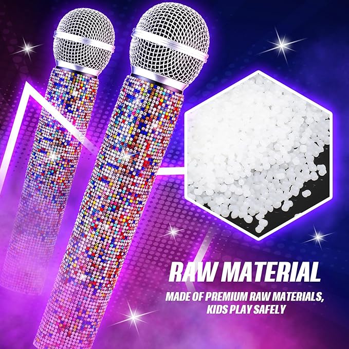 Sanwuta Fake Microphone Prop Sparkly Bling Rhinestones Plastic Play Microphone Pretend Glitter Bedazzled Mic for Cosplay Party Costume(Colorful)