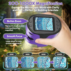 1000X Handheld Microscope for Kids 4K 2.0" Screen Rechargeable Mini Pocket Digital Microscopes w/Slides Kit Portable Edu Gift Age 4-6 8-12 Children Students (Purple)