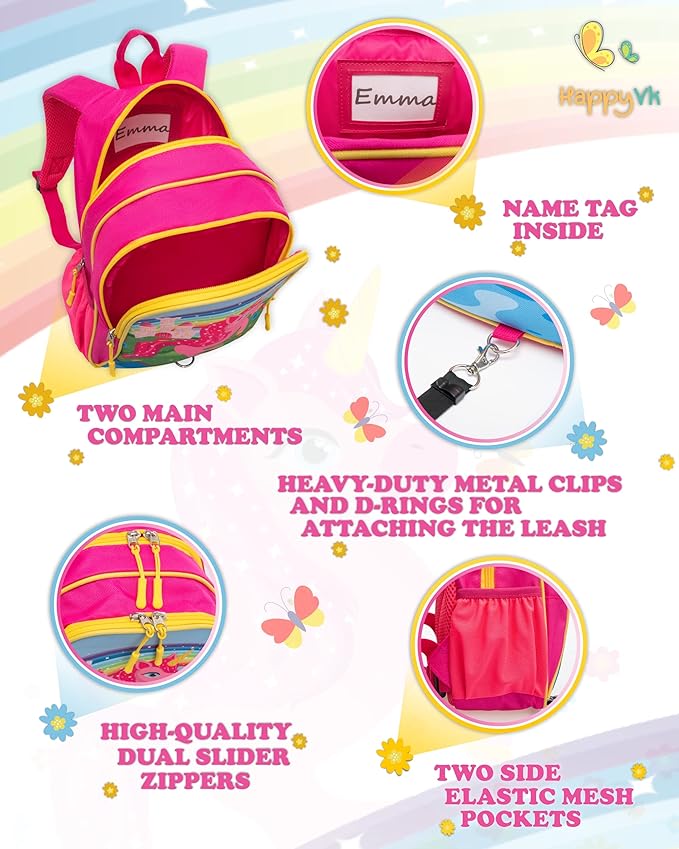 Backpack with Leash for Kids-Anti Lost Walking Toddler Leash-Unicorn design-for 1-4 Years Old Girls