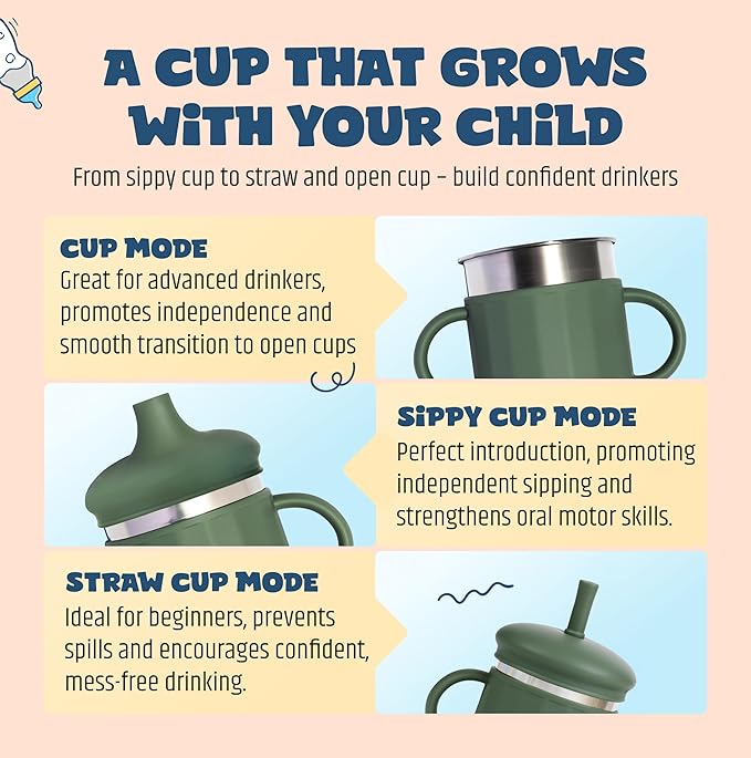 Jumble Dream Stainless Steel and Silicon Sippy Cup Baby Sippy Cup, Training Kids Cups with Silicon Straw, Toddler Tumbler with Spill Proof Straw |12 Month Plus Toddler Cup| BPA Free