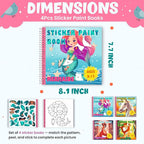 BulbaCraft 4Pcs Sticker Paint Books for Girls - Sticker Books by Number with Mermaids, Princesses, Animals and Horses - Coloring Activity for Kids