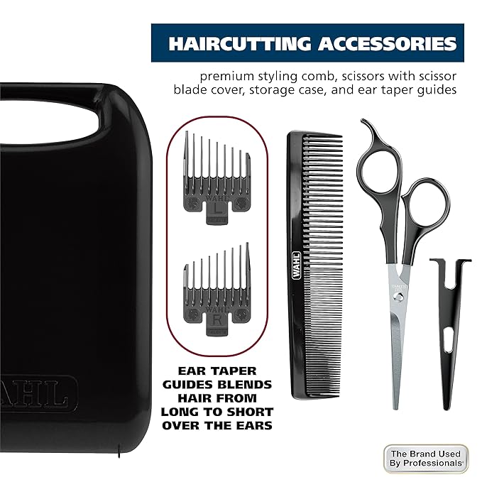 Wahl Home Haircutting Corded Clipper Kit with Adjustable Taper Lever, and 10 Color Coded Guards for Easy Clipping & Trimming - Model 79722