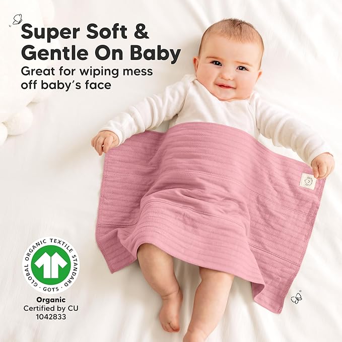 KeaBabies Organic Cotton Burp Cloths Baby Girl, Boy - 6-Pack Large Burping Clothes for Babies, Spit Up Rags, Super Soft & Absorbent Newborn Wash Towels, Gender Neutral, Non-Shrink (Stria, Mauve)
