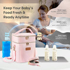 Breastmilk Cooler Bag with Ice Pack & Pacifier Case, Large Double Layer Insulated Baby Bottle Cooler Fits 6 Bottles, Breast Pump Storage Bag for Working Nursing Moms, with Gift Box