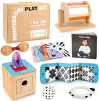 Montessori Toys for Babies 0-6 Months, 9 in 1 Learning Educational Sensory Toys for Newborn 0-3-6 Months, Includes High Contrast Cards, Baby Tissue Box Toy, Spinning Drum, Teether and More
