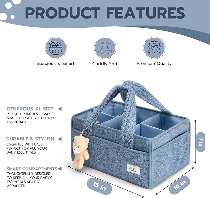 PeraBella Baby Diaper Caddy Organizer with Handle, Boy & Girl Shower Gift Basket, Portable Diaper Storage Basket Bin for Wipes, Newborn Baby Essentials Registry Search Must Haves, Car Caddy Organizer