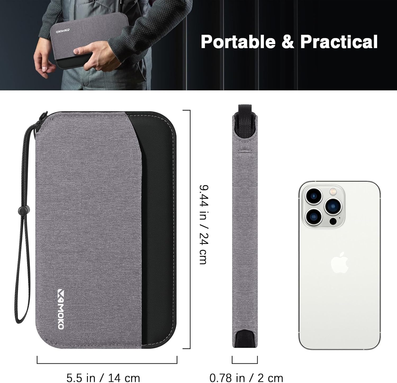 MoKo Family Passport Holder for 5, RFID Blocking Passport Wallet for Men Women, Travel Wallet Holder with Multiple Compartments, Travel Document Organzier for Cards, ID, Tickets, Keys, Gray