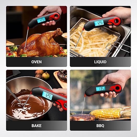 ThermoMaven Professional Meat Thermometer, Instant Read in 0.5 Sec, NIST Certified Accuracy ±0.5°F, IP67 Waterproof, Ambidextrous Backlight & Auto-Rotating Display, for BBQ/Grill/Cooking, Black&Red