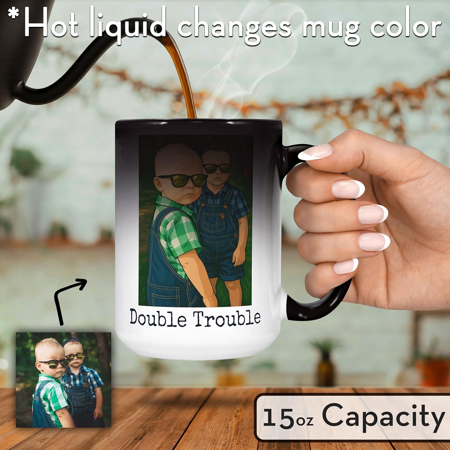 Personalized Coffee Mug, Custom Drawing Portrait Gift, Funny Customized Coffee Gift for Men & Women, Custom Mugs with Pictures, Black - Color Changing 15oz Father's Day Mug