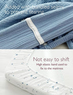 Momcozy Muslin Mini Crib Sheets Fitted - 38''x26'' Pack and Play Sheets for Pack N Play Mattress, 2 Pack Soft & Breathable Natural Cotton Non Slip Bed Cover for Boys, Girls, Blue Star Moon