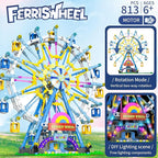 2025 Newly Upgrade Ferris Wheel Building Set with Fairy Light, Two-Way Rotating Ferris Wheel Building Blocks Set of 813 PCS, Amusement Park Model Kit for Kids Ages 8+, Ideas Gift for Boys and Girls