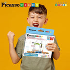 PicassoTiles Magnet Tile Compatible Building Race Track Kit Traffic Sign Accessory Stabilizers with Sticker Set STEM Educational Magnets Toddler Racecourse Structure Blocks Add On Ages 3+ PTR01