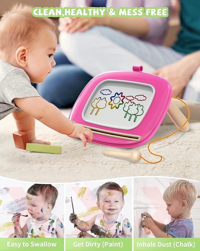 Magnetic Drawing Board, Doodle Board for Toddlers Toys Age 1-2, Magnetic Writing Board, Preschool Learning and Educational Toys for 1 2 3 Years Old Girl Boy Gift for Birthday, Christmas(Rose Red)