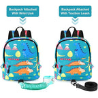 Accmor Toddler Backpack Leash with Anti Lost Wrist Link, Cute Mini Child Walking Harnesses Keep Kids Close Back Pack Rope Tether Rein for Baby Boys (Turquoise/Dino)
