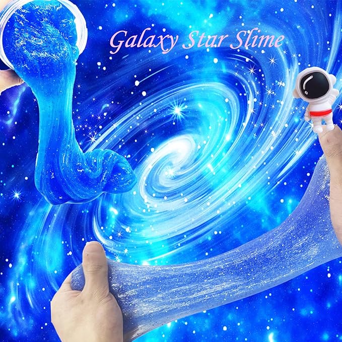 Super Galaxy Slime Kit, Blue Glitter Slime in a Variety of Shapes and Textures, Cosmic Starry Charm Includes Slime Kit Party Gifts.