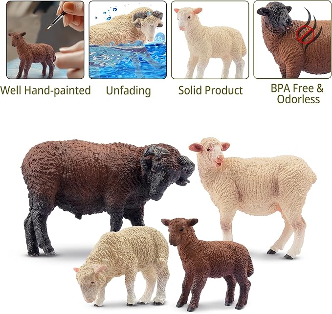 Toymany 8PCS Merino Sheep Figurines Realistic Farm Animal Sheep Toys- Plastic Sheep Figures Birthday Christmas Toy Gift for Kids Toddlers