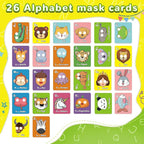 26 PCS Alphabet ABC Flash Cards with Animal Masks, Colorful Alphabet Mask Cards, Giant Letter ABC Animal Faces Flash Learning Flashcards, Interactive Education Games, Learn Letters