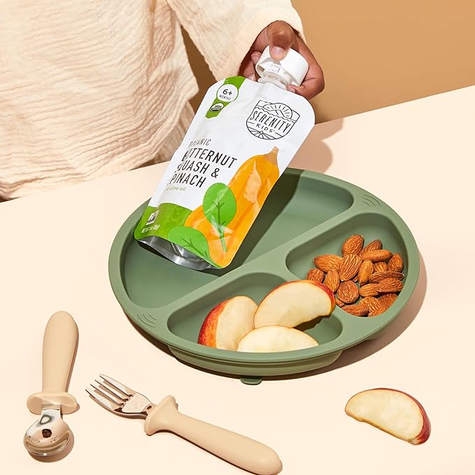 Serenity Kids 6+ Months Veggie Puree Baby Food Pouches - Butternut Squash & Spinach - USDA Organic No Added Sugar Allergen Free BPA-Free - Healthy Toddler Food - 3.5 Oz, 12 Pack