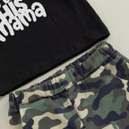 wdehow Toddler Kids Baby Boy Summer Clothes Sets 1T 2T 3T 4T 5T Letter Print Short Sleeve Tops Camouflage Shorts Outfits