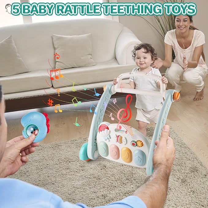 deAO Baby Play Mat Gym Tummy Time Mat Infant Play Center and Baby Activity Mat Baby Learning Walker Detachable Play Piano and Rattles, Baby Gifts for Babies 0-12+ Months, Penguin