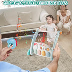 deAO Baby Play Mat Gym Tummy Time Mat Infant Play Center and Baby Activity Mat Baby Learning Walker Detachable Play Piano and Rattles, Baby Gifts for Babies 0-12+ Months, Penguin