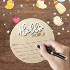 Baby Announcement Sign, 5.9 Inch Wooden Hello World Newborn Signs, Birth Announcement Sign, Baby Shower Hospital Nursery for Newborn Boys and Girls (White,Pen)