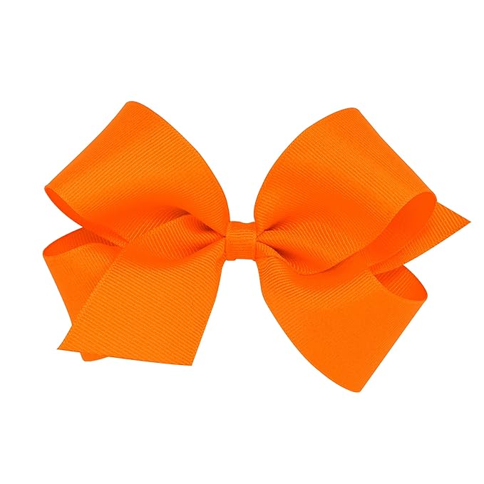 Wee Ones Girls' Plain Wrap Classic Grosgrain Hair Bows on a WeeStay No-Slip Hair Clip, Handmade, Medium, Orange