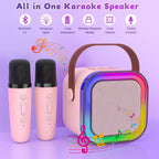 Mini Karaoke Machine for Kids, Haomuren Protable Bluetooth Speaker with 2 Wireless Microphone and LED Color Lights, Christmas Birthday Gifts Toys for Girls Boys Friends Age 3-12+ Years Old (Pink)