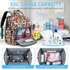 KABAQOO Diaper Bag Backpack with Detachable Changing Station, Large Capacity Baby Diaper Bags for Boys & Girls, Baby Registry Search Stuff & Shower Gifts, Newborn Essentials Must Haves, Leopard Print