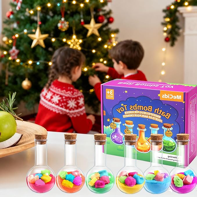 MeCids Magic Potion Bubble Bath Bombs for Kids -Bath Color Tablets Bath Potions for Toddlers Ages 4-12 Fun Science Kit Gift for Birthday, Halloween，Christmas- 6 Pack (Shaped Gems & Stars)