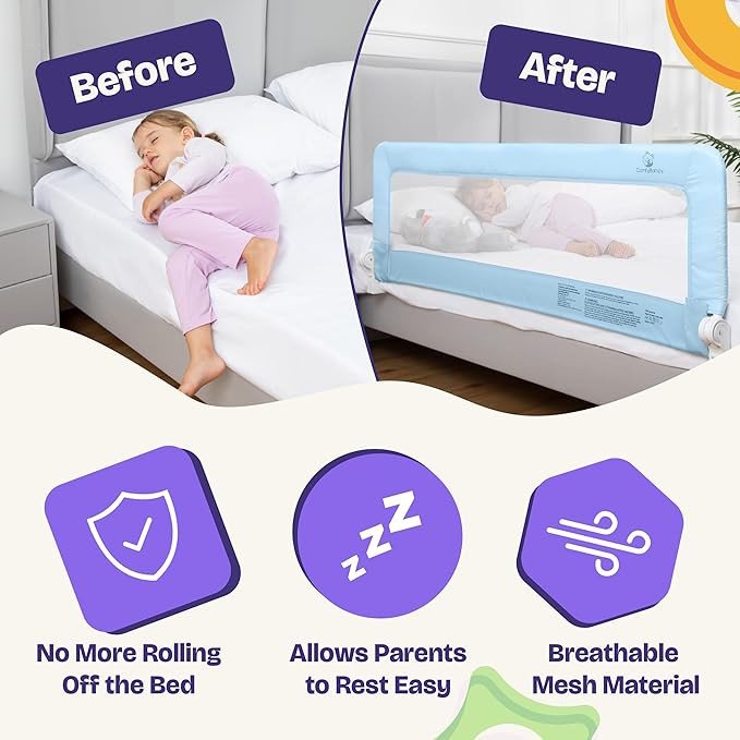ComfyBumpy 1-Pack Bed Rail for Toddlers 55.5" L x 19.5" H | Toddler Bed Rails for Twin, Full, Queen & King Mattress Size | Swing Down Rail Guard | Mattress Side Rail for Kids | Blue