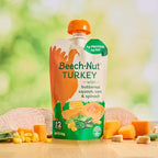 Beech-Nut Turkey Baby Food Pouches with 4g of Protein, Turkey Butternut Squash Corn & Spinach, Baby Puree Meat Baby Food Pouch, Stage 2, 3.5 oz Pouch (12 Pack)
