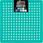 GORILLA GRIP Patented Square Shower Stall Mat, Small Bathtub Floor Mats for Stand Up Showers, Suction Cups and Drain Holes, Machine Wash, Soft on Feet, Bathroom Accessories 21x21 Inch Turquoise Opaque