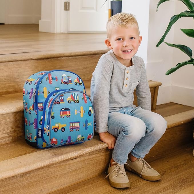 Wildkin 12-inch Kids Backpack – Padded, Adjustable, Ideal for Daycare & Travel - Trains, Planes, and Trucks