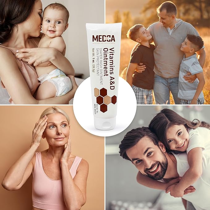 MEDca Vitamin A & D Diaper Rash Ointment- Protectant Cream For Sensitive Baby Skin - Lanolin & Petrolatum Formula, Dry-Cracked Hands/Feet/Face Skin, 1oz Tube, Bulk Case of 72
