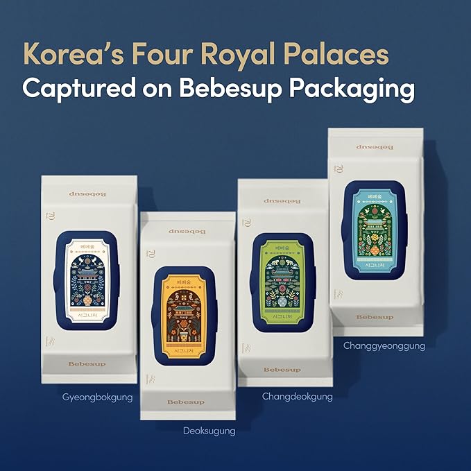BEBESUP- Korea’s Four Palaces Edition - Hypoallergenic Water-based Unscented Alcohol-Free Ultra-Thick Super Seed Extracts Organic Plant-Based -Top 560 Count (8 Packs)