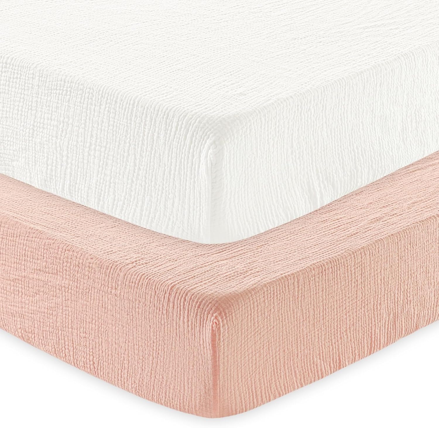 david's kids Muslin Crib Sheets for Boys Girls, 2 Pack 100% Cotton Soft Breathable Fitted Baby Sheet Set, 28x52 Inch Fits Standard Crib and Toddler Mattresses, Snow White & English Rose