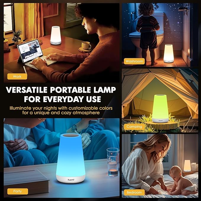 Night Light, Dimmable Touch Lamp for Bedroom, Portable Rechargeable Bedside Table Lamp for Baby Nursery, 13 RGB Colors & 5 Brightness, Night Lights for Bedroom Living Room Bathroom Hallways