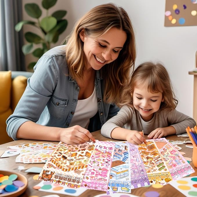 DIY 3D Sticker Scene, 6 Sets of Aesthetic Stickers for Girls Make Your Own Mini Shop Scenes Stickers for Kids Sticker Therapy for Adult Relief Stress Pass The Time