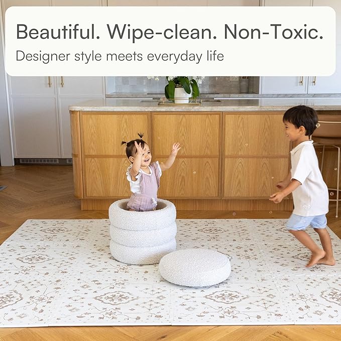 Lillefolk Baby Play Mat for Floor – 6x6ft Vintage Coffee | Soft Non Toxic Premium EVA Foam Tiles for Tummy Time, Crawling & Playroom – Waterproof Floor Mat for Babies & Toddlers (9 Tiles)