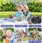 Temodu Kids Camera, Best Birthday Festival Toys Gifts for Girls Boys Age 3 4 5 6 7 8 9 10 11 12 Year Old, Digital Camera for Kids with Video, Toy Camera Toddler Camera for Girls with 32GB Card - Black