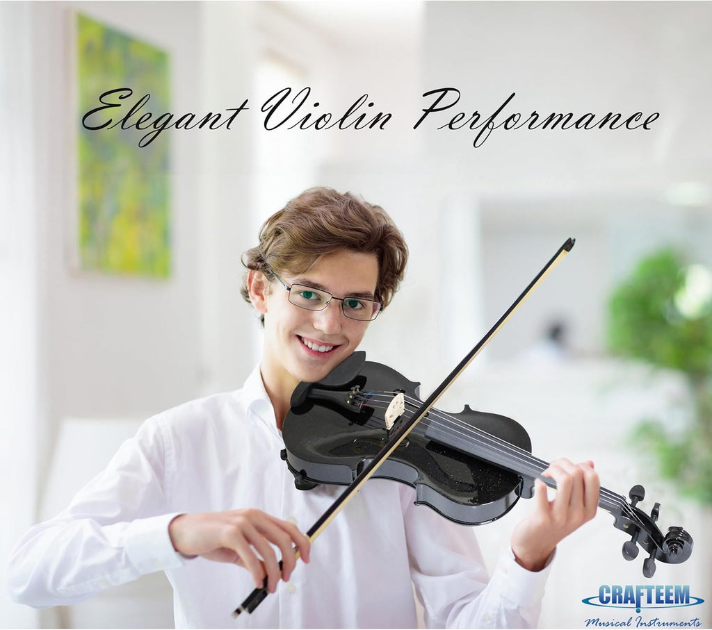 1/2 Fiddle Black Colored Premium Violin Outfit for Beginners Adults Kids With 5 Color Fingering Tape- Handcrafted Student Beginner Violin.(Black, 1/2)