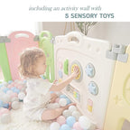 Fortella Cloud Castle Foldable Playpen, Baby Safety Play Yard with Whiteboard and Activity Wall, Indoors or Outdoors (Multicolor 14 Panel)