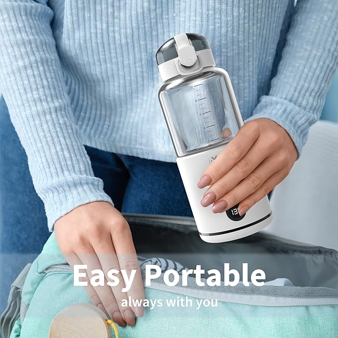 IXTECH Portable Water Warmer for Baby Formula, Milk Warmer for Travel, 10 oz., Electric Warming with Adjustable Temperature Control, Leak-Resistant Spout, Rechargeable and Wireless