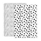 Crib Sheet Set | Toddler Sheet Set 2 Pack 100% Jersey Cotton Black and White Abstract Stripes and Dots