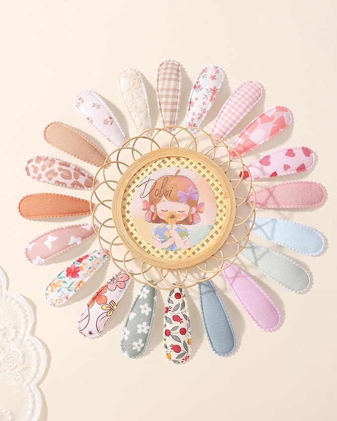 doboi 40Pcs Toddler Hair Clips Baby Girl Hair Bows Clips Floral Print Non Slip Wrapped Snap Heart shaped Hairpins Flower Clips for Hair Barrettes Hair Accessories for Baby Toddler Girls Kids